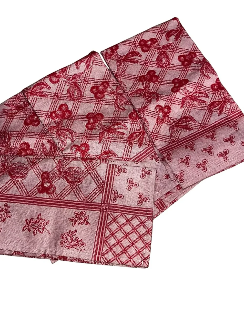 Set of 4 red cherry cherries tea dish towels  Well Equipped Kitchen